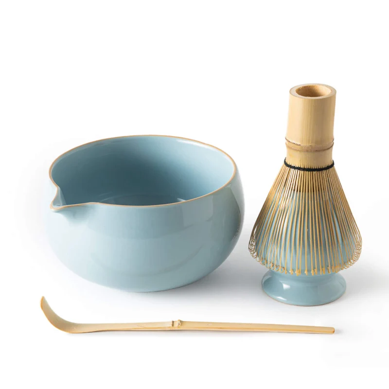 Matcha Set BLAU: Schale, Bambusbesen, Bambuslöffel & Besenhalter