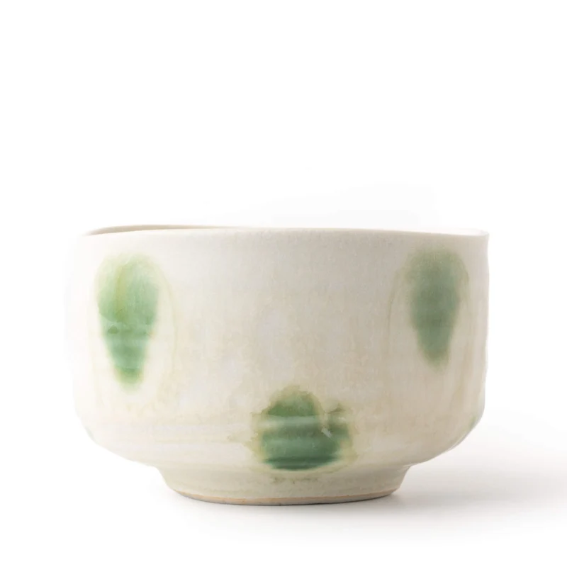 Matcha Schale AOBA: Oribe-Chawan mit Mizutama-Glasur in Han-tsutsu-gata Form, Made in Japan