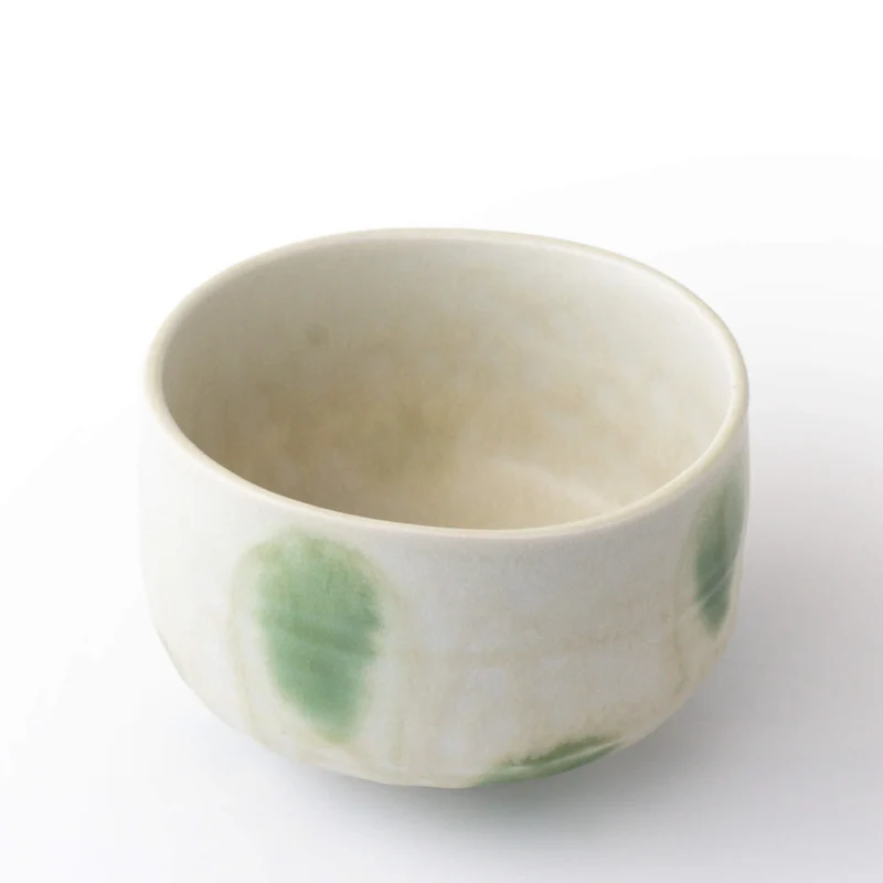 Matcha Schale AOBA: Oribe-Chawan mit Mizutama-Glasur in Han-tsutsu-gata Form, Made in Japan