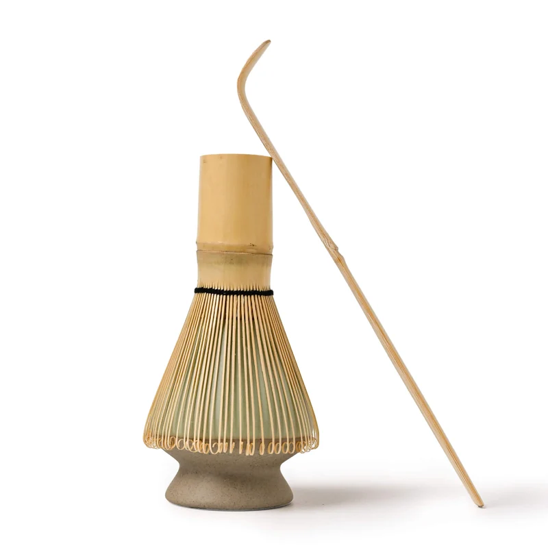 Matcha Set SALBEI: Bambusbesen, Bambuslöffel & Keramik-Besenhalter