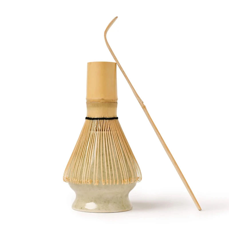 Matcha Set SEEGRAS: Bambusbesen, Bambuslöffel & Keramik-Besenhalter