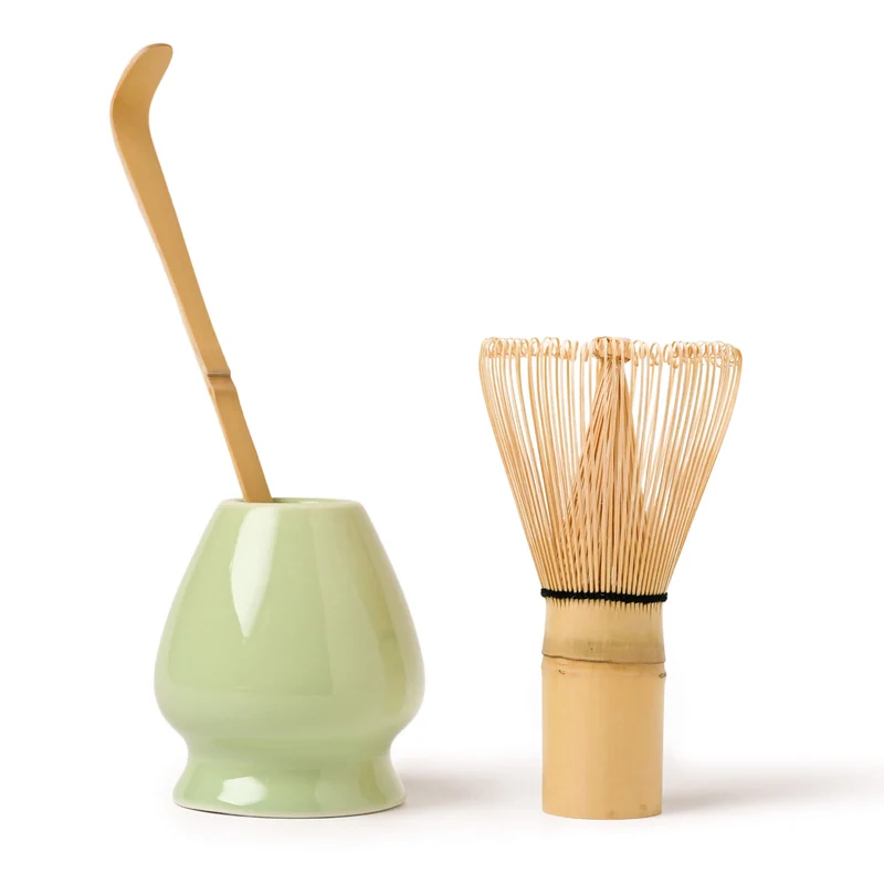Matcha Set MINZE: Bambusbesen, Bambuslöffel & Keramik-Besenhalter