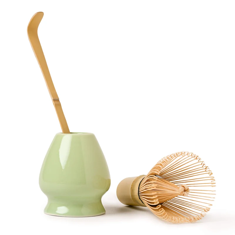 Matcha Set MINZE: Bambusbesen, Bambuslöffel & Keramik-Besenhalter