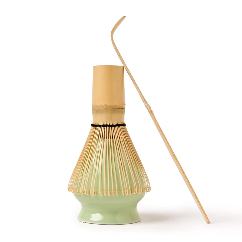 Matcha Set MINZE: Bambusbesen, Bambuslöffel & Keramik-Besenhalter