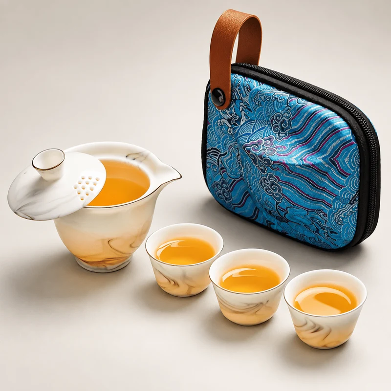 Cloudveil Mist Premium Butterweißes Porzellan Reise-Teeset