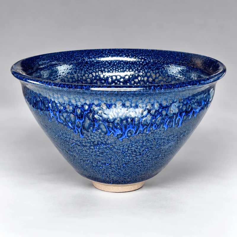 Mitternachtsblaue Kristall-Chawan – Kyoyaki Tenmoku, japanische handgefertigte Matcha-Schale