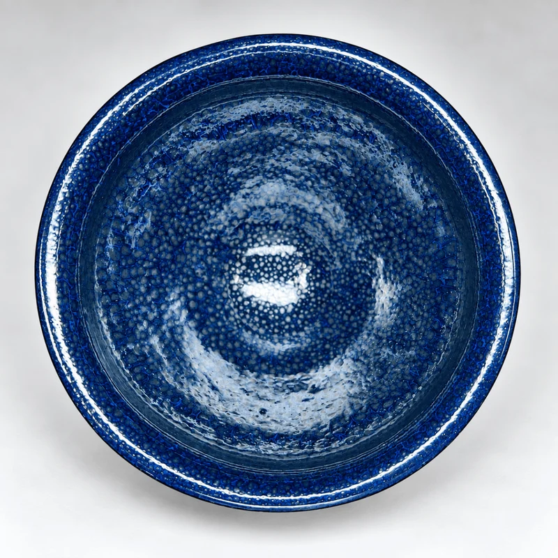 Mitternachtsblaue Kristall-Chawan – Kyoyaki Tenmoku, japanische handgefertigte Matcha-Schale