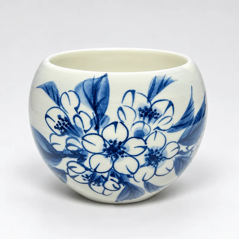 Große Teetasse aus japanischem, handgefertigtem Aritayaki-Sometsuke-Porzellan, 235 ml