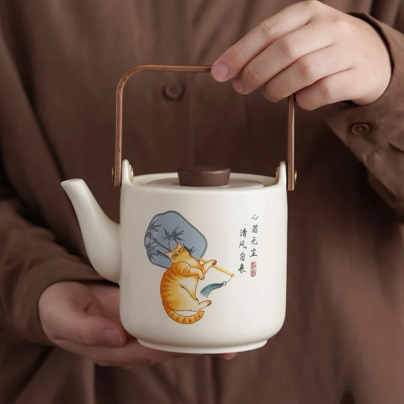 Lazy Cat - Ru Kiln Clay Big Teapot Journey Set
