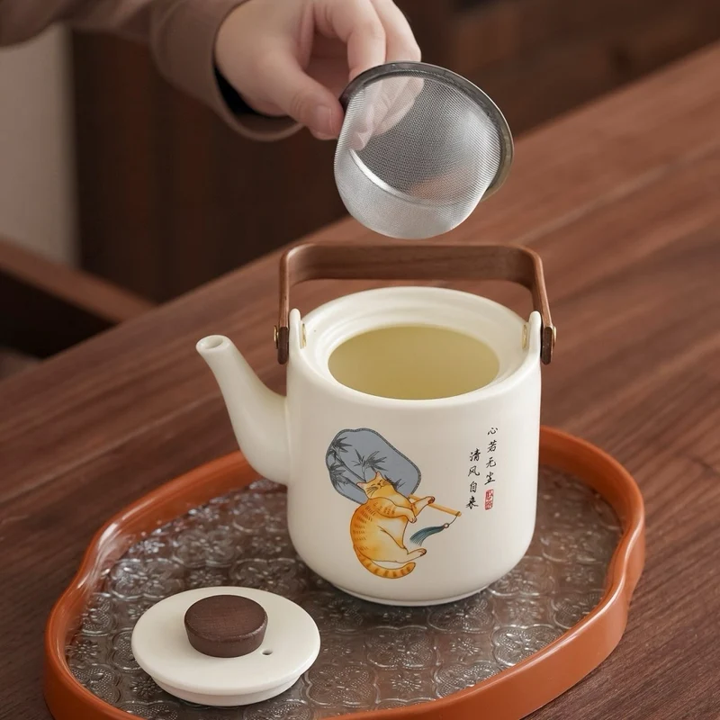 Lazy Cat - Ru Kiln Clay Big Teapot Journey Set