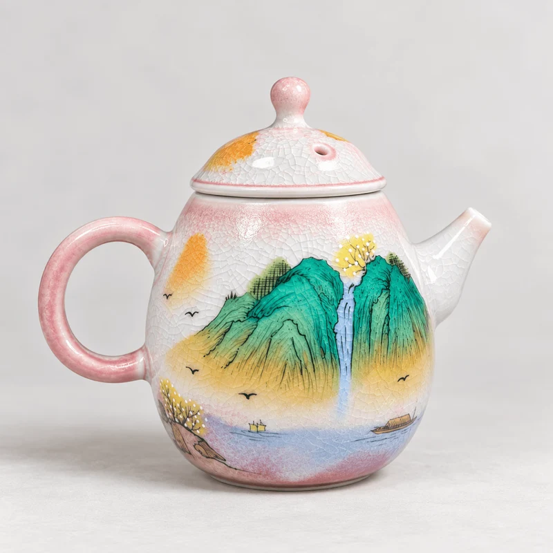Frühlingsnebellandschaft – Handgefertigte Teekanne aus Jingdezhen, 160 ml