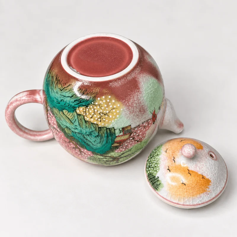 Frühlingsnebellandschaft – Handgefertigte Teekanne aus Jingdezhen, 160 ml