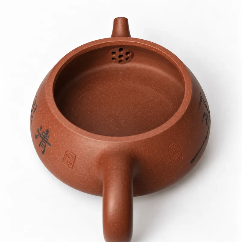 Bamboo Moon – Handgefertigte flache Teekanne aus Yixing-Ton