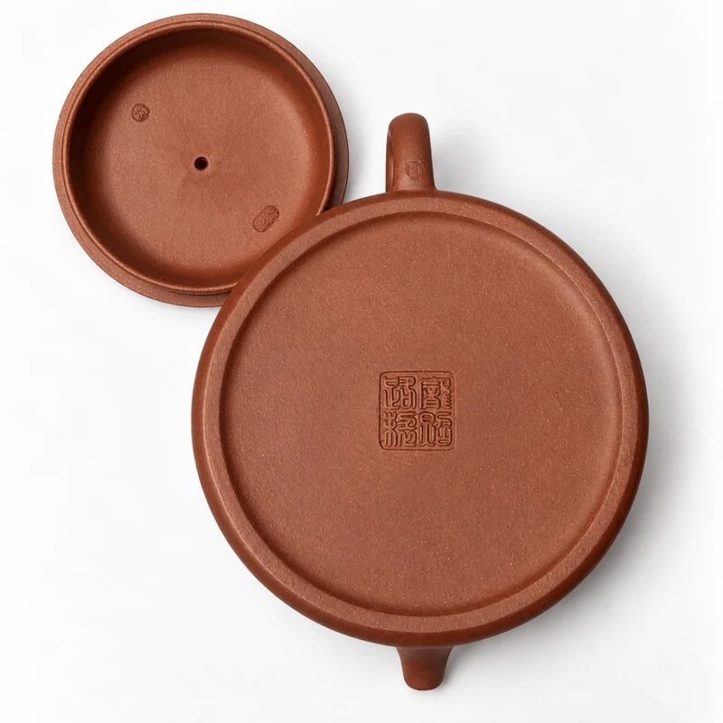 Bamboo Moon – Handgefertigte flache Teekanne aus Yixing-Ton