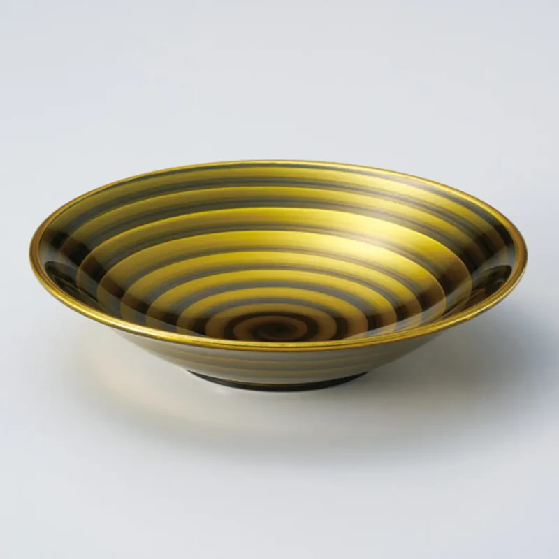 Modern Lacquered Wood Small Bowl Side Dish Plate Spiral Gold