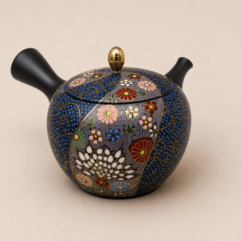 Mitternachtsblüte – Japanische Tokoname-Meister-Kyusu-Malerei