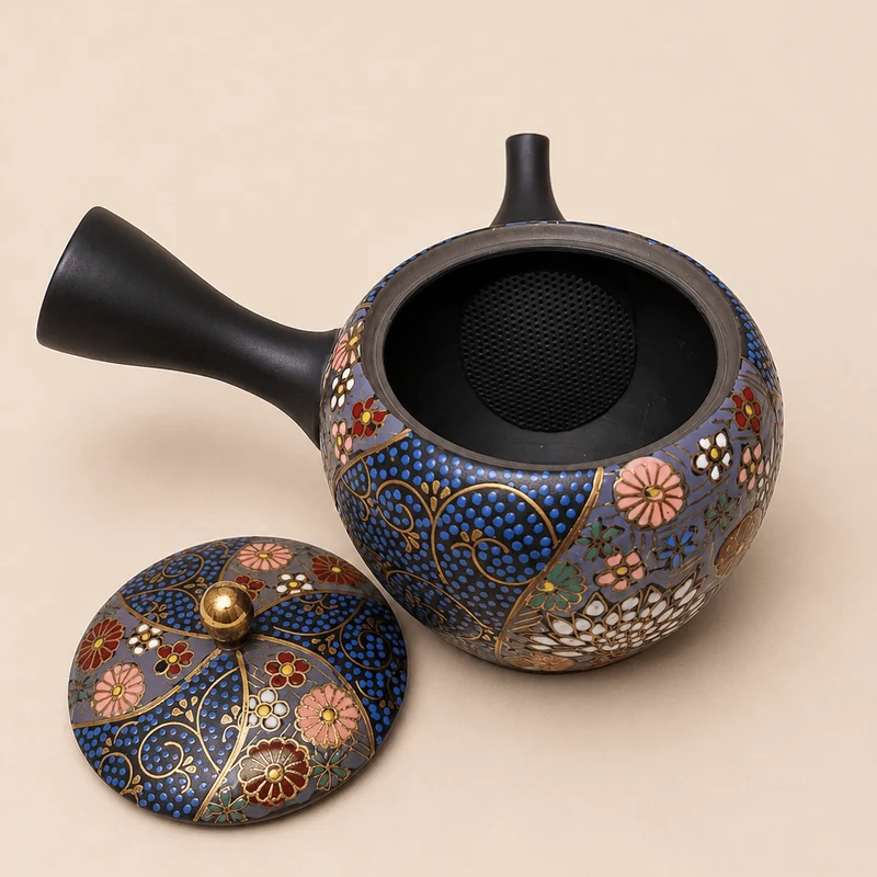 Mitternachtsblüte – Japanische Tokoname-Meister-Kyusu-Malerei