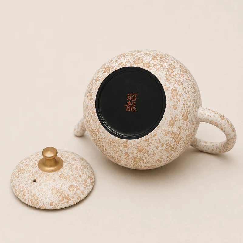Goldener Schnee – Japanische Meister-Shouryu-Teekanne aus Gold, Tenmoku