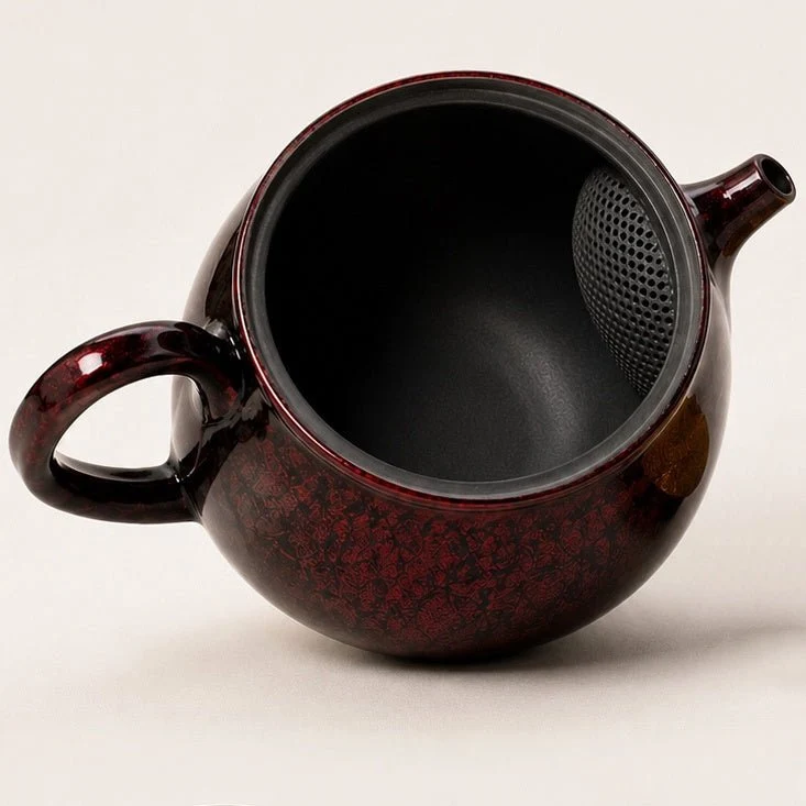 Purpurgoldene japanische Meister-Shouryu-Teekanne in königlichem Rot (Tenmoku)