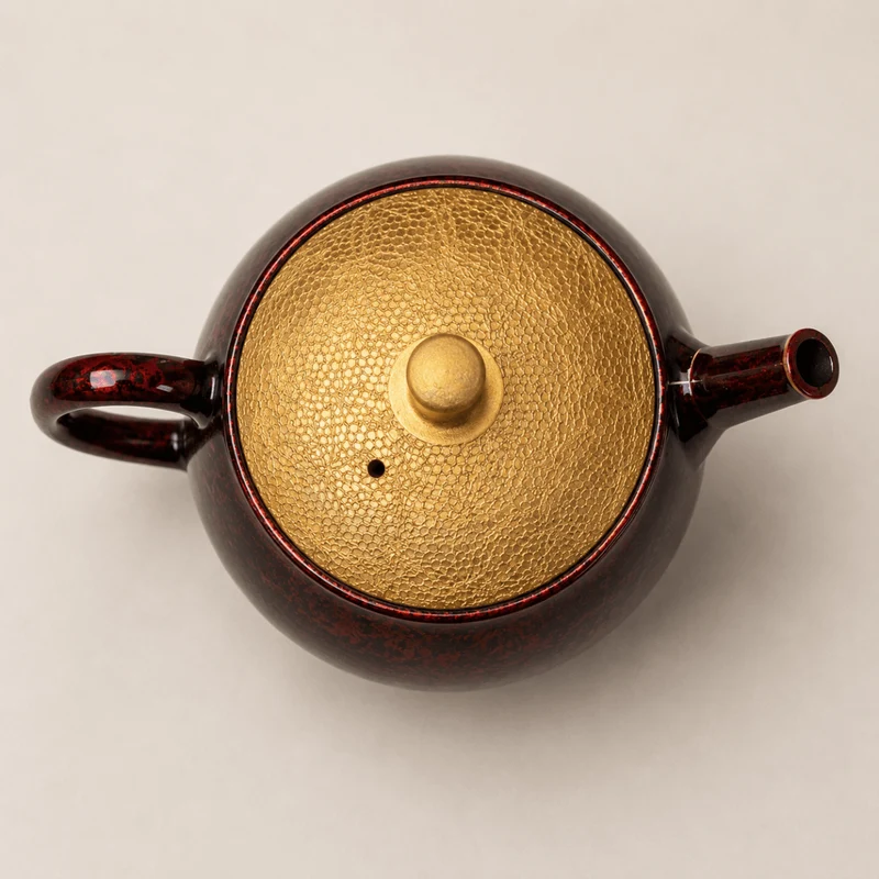 Purpurgoldene japanische Meister-Shouryu-Teekanne in königlichem Rot (Tenmoku)