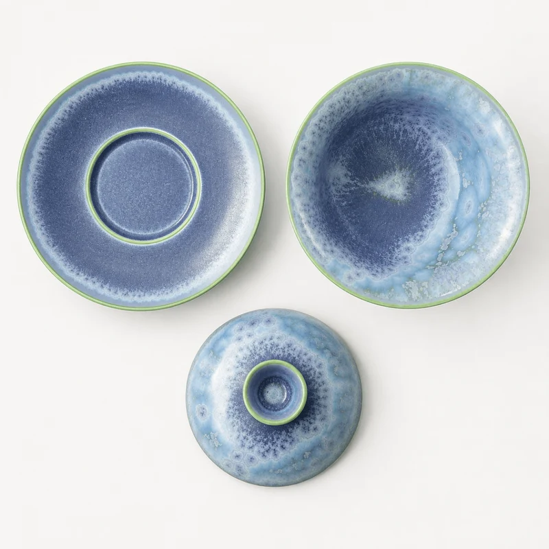 Mondschein-Azurblau – handgemachter Gaiwan aus Jingdezhen