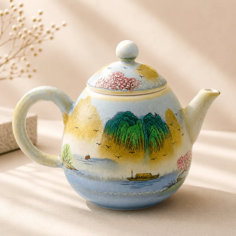 Jingdezhen handbemalte Teekanne „Flusspavillon“ – 160 ml