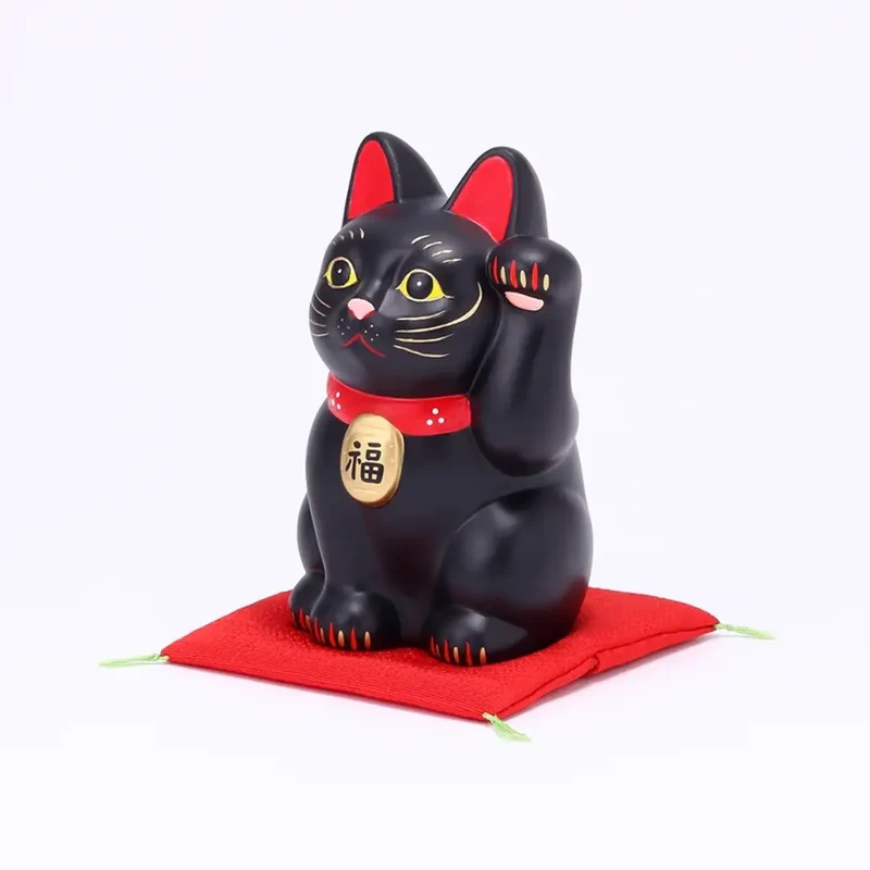 Handmade Japanese Maneki Neko Lucky Cat Ceramic Figurine Black 12.5cm