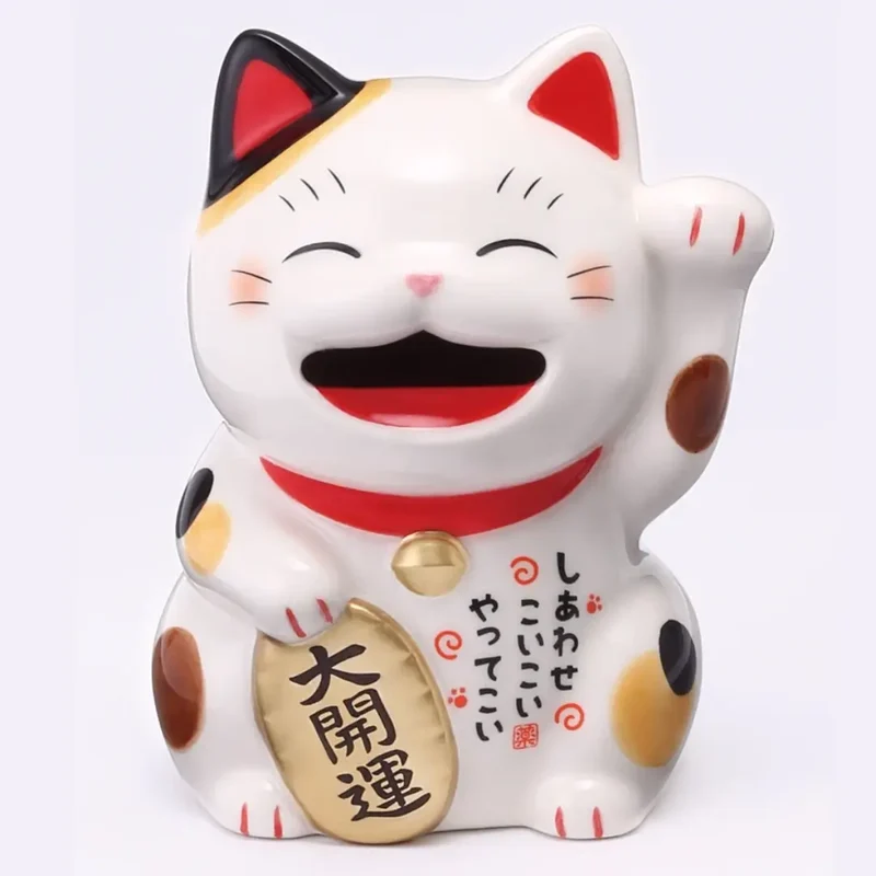 Handmade Japanese Maneki Neko Happy Lucky Cat Ceramic Coin Bank 11cm