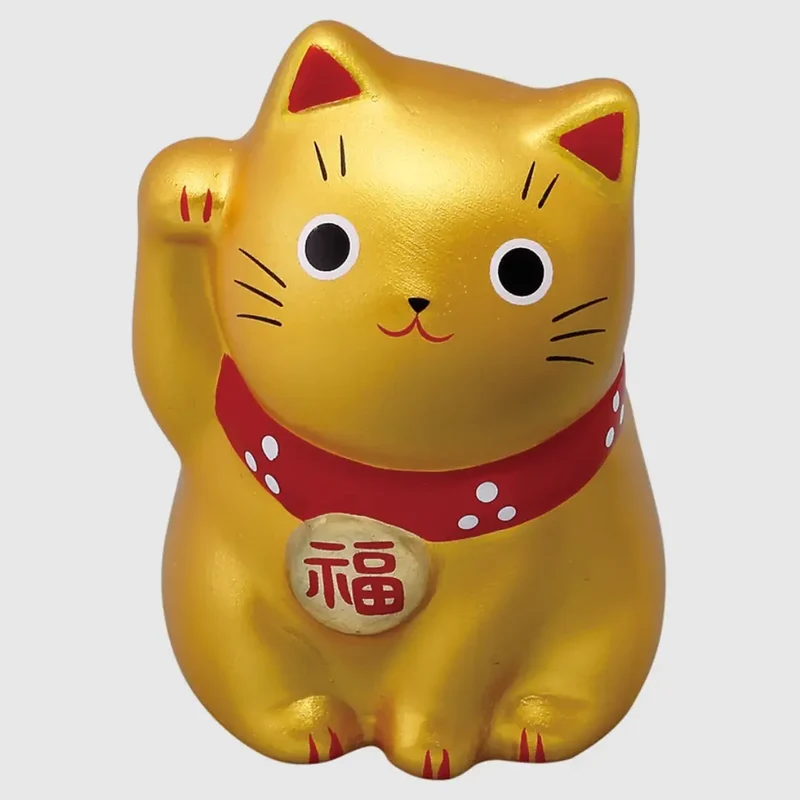 Handmade Japanese Maneki Neko Lucky Cat Small Ceramic Figurine Gold 5.5cm