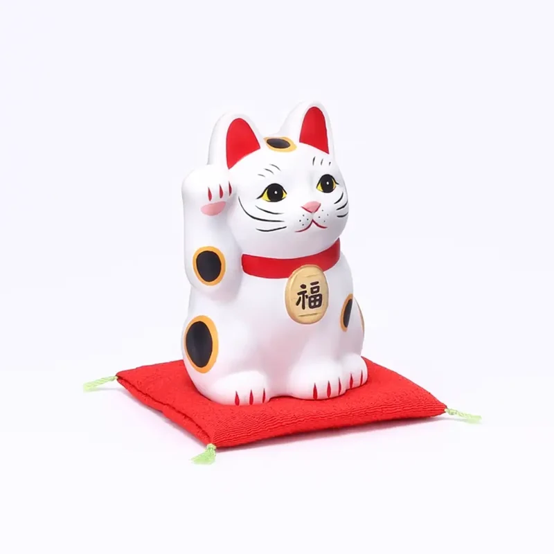 Handmade Japanese Maneki Neko Lucky Cat Ceramic Figurine White 8cm