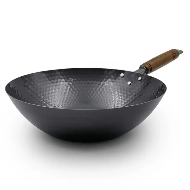Summit Diamond-Hammered Iron Beijing Wok with Wooden Handle