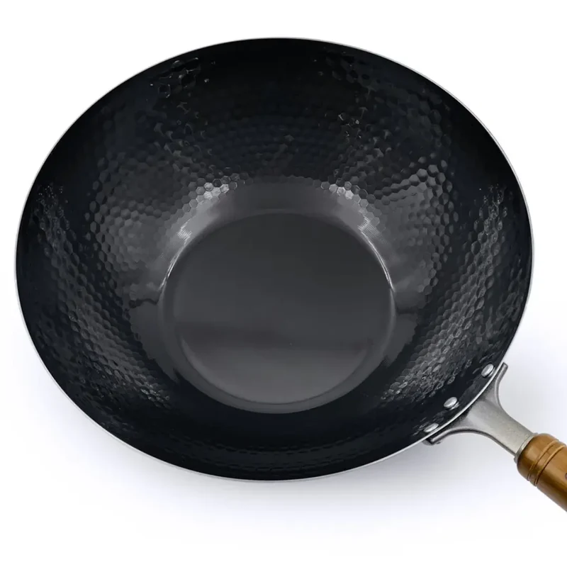 Summit Diamond-Hammered Iron Beijing Wok with Wooden Handle