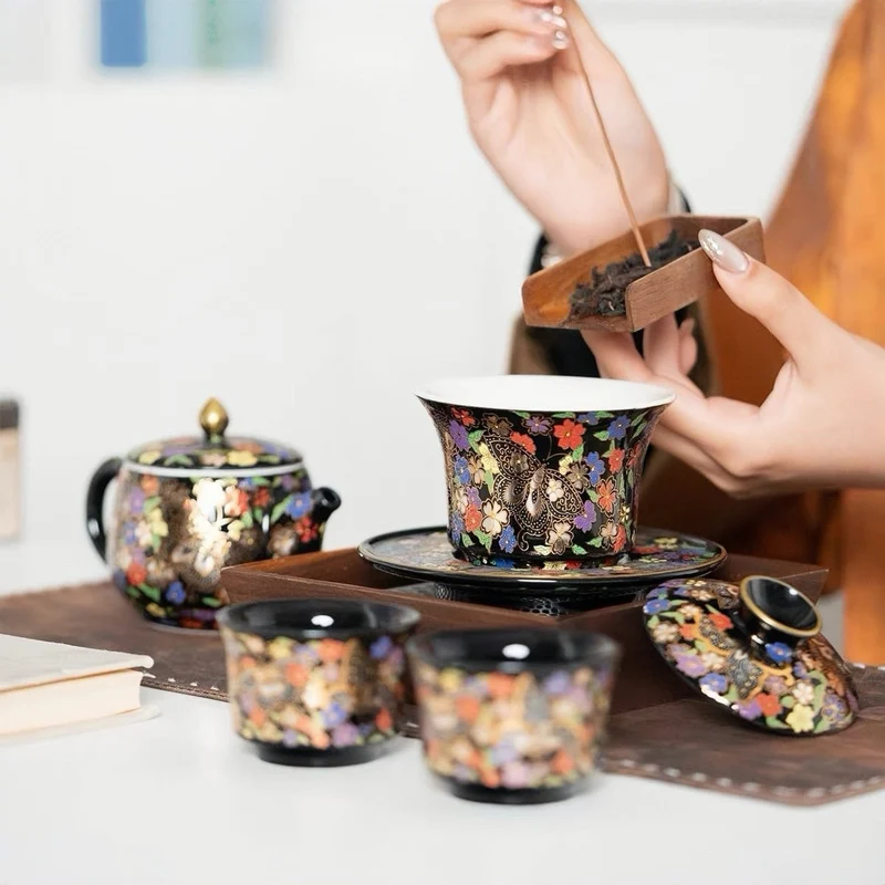 Royal Black Teekannen- und Gaiwan-Set mit 2 Teetassen