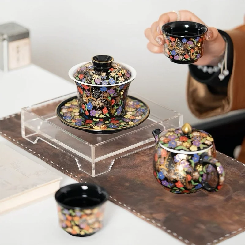 Royal Black Teekannen- und Gaiwan-Set mit 2 Teetassen