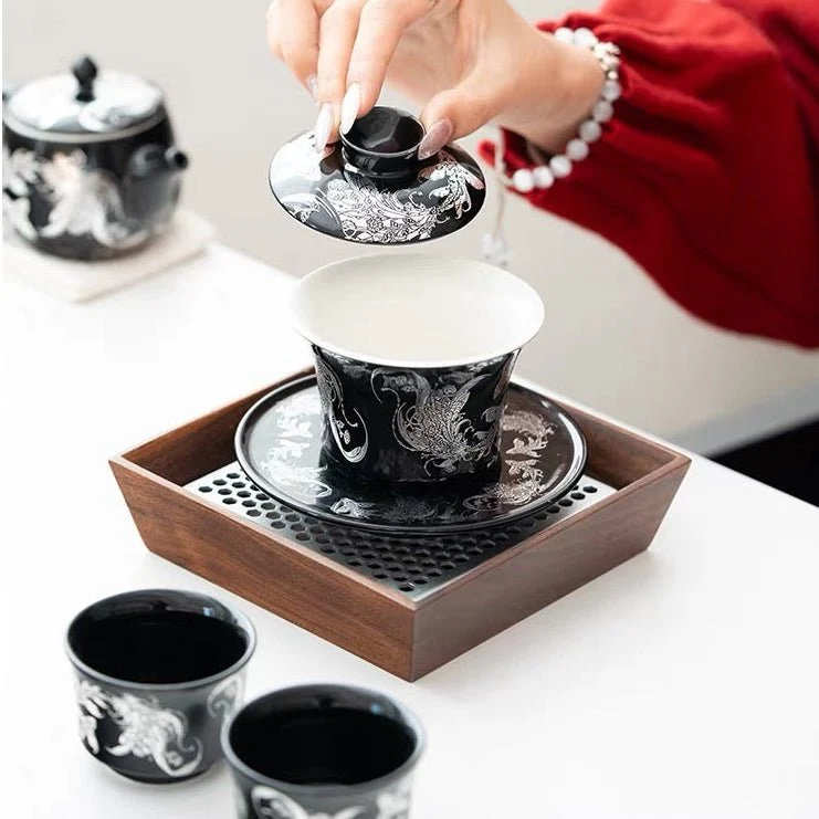 Royal Black Teekannen- und Gaiwan-Set mit 2 Teetassen