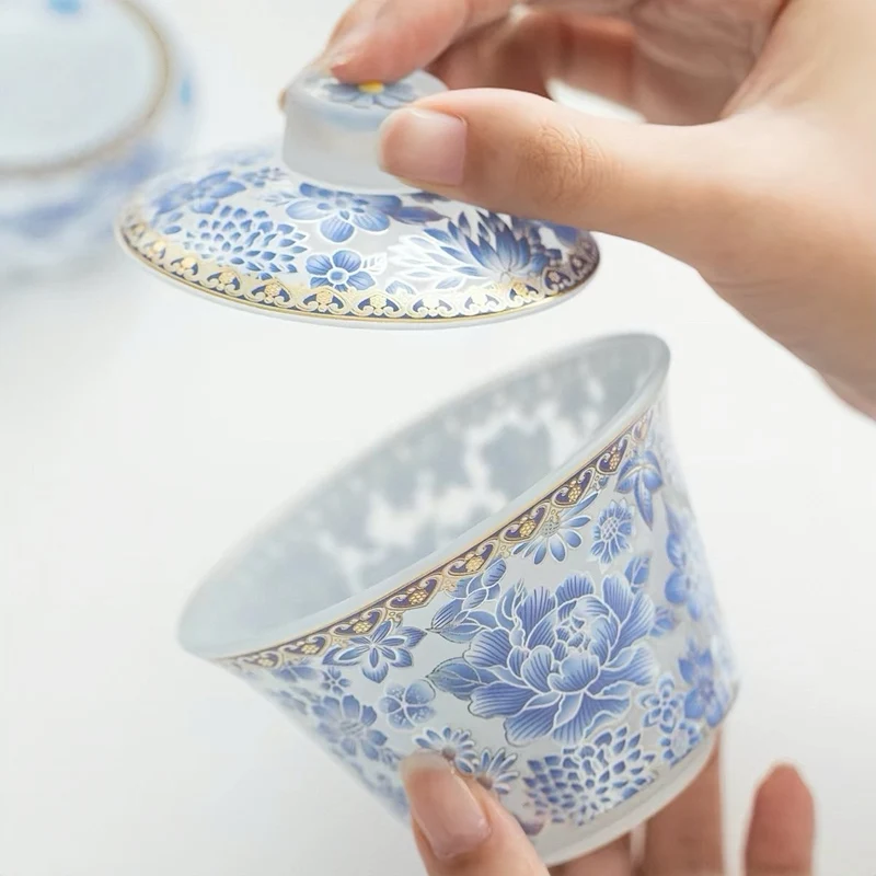 Blaue Blüte – Liuli Gaiwan Komplettes Gongfu-Tee-Set
