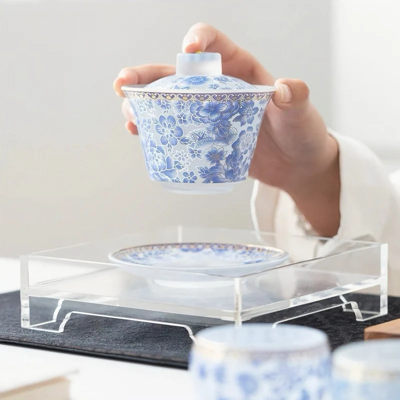 Blaue Blüte – Liuli Gaiwan Komplettes Gongfu-Tee-Set