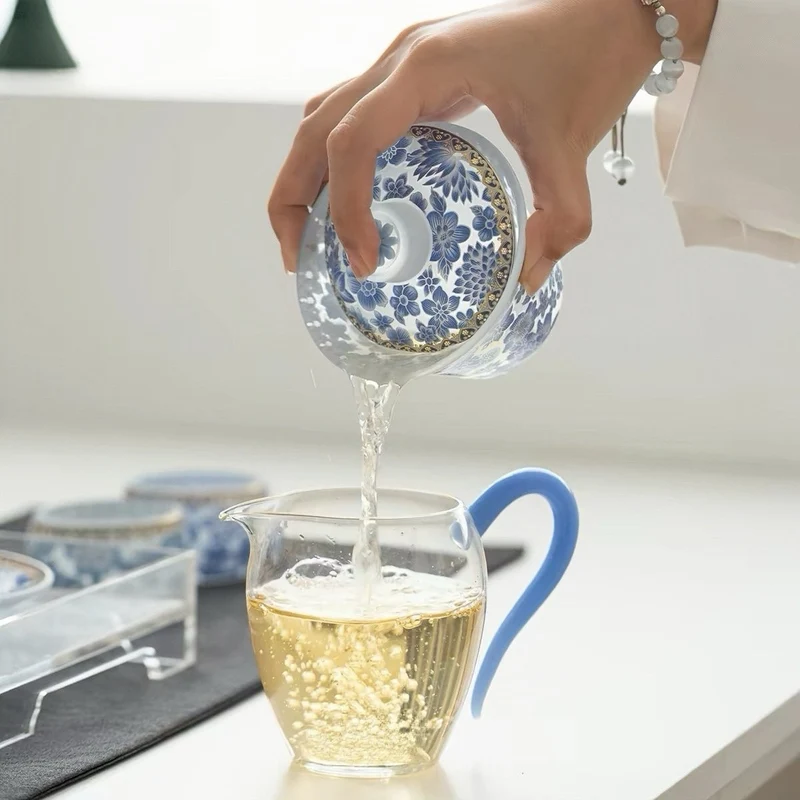 Blaue Blüte – Liuli Gaiwan Komplettes Gongfu-Tee-Set