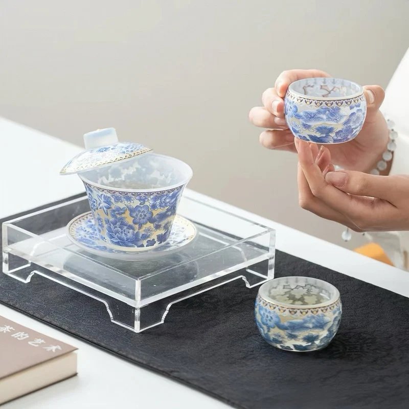 Blaue Blüte – Liuli Gaiwan Komplettes Gongfu-Tee-Set