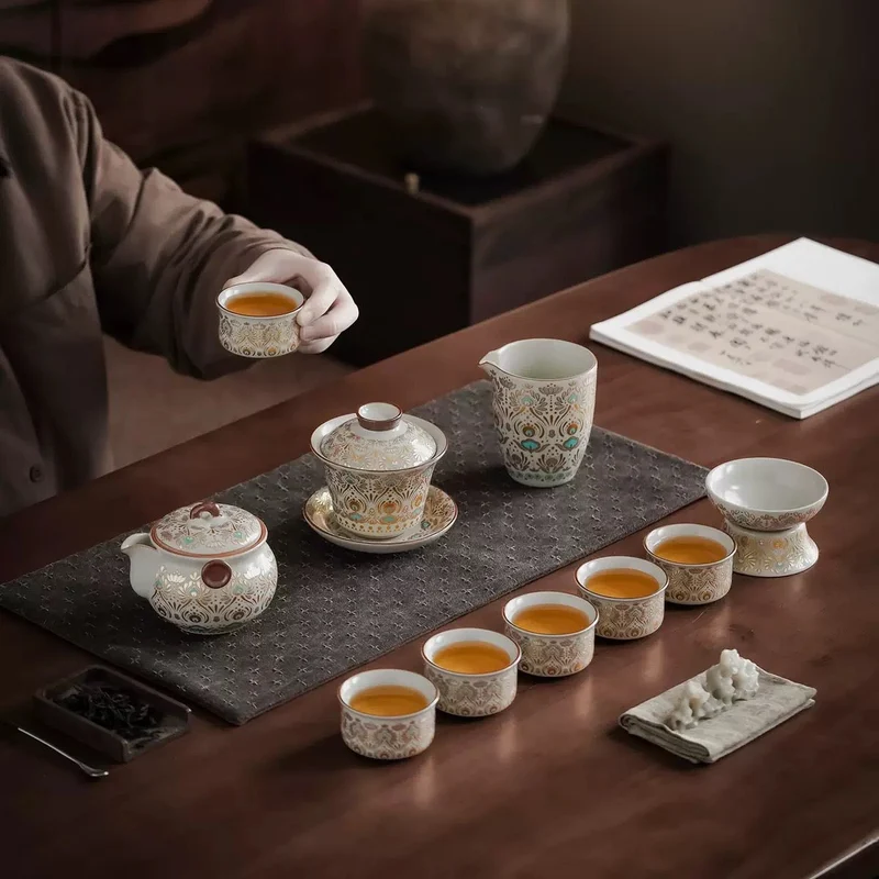 Himmlischer Glanz – Premium Ru Kiln Teekanne und Gaiwan Komplettes Teeset