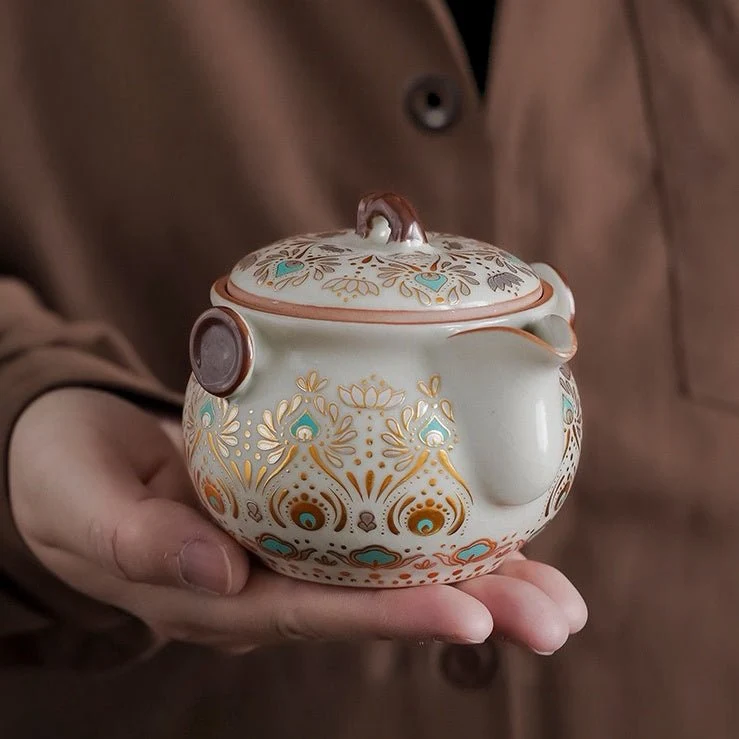 Himmlischer Glanz – Premium Ru Kiln Teekanne und Gaiwan Komplettes Teeset