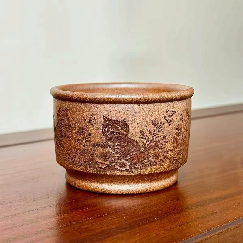 Cats Garden - Yixing Duanni Ton-Holzbrand-Teetasse