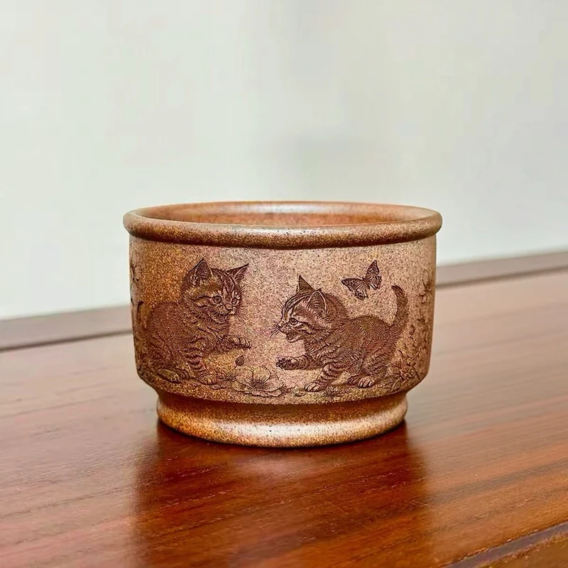Cats Garden - Yixing Duanni Ton-Holzbrand-Teetasse