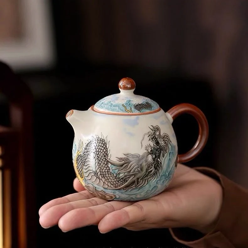Ocean Dragon – Premium Ru Kiln Teekanne und Gaiwan Komplettes Teeset