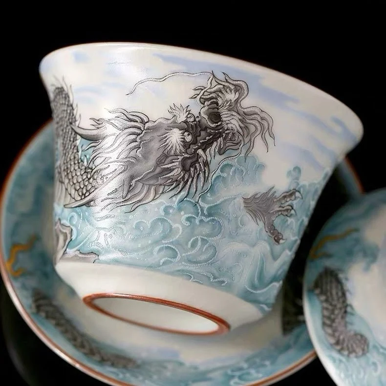 Ocean Dragon – Premium Ru Kiln Teekanne und Gaiwan Komplettes Teeset