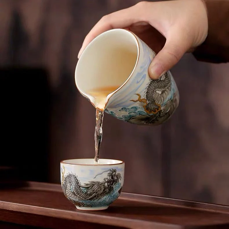 Ocean Dragon – Premium Ru Kiln Teekanne und Gaiwan Komplettes Teeset