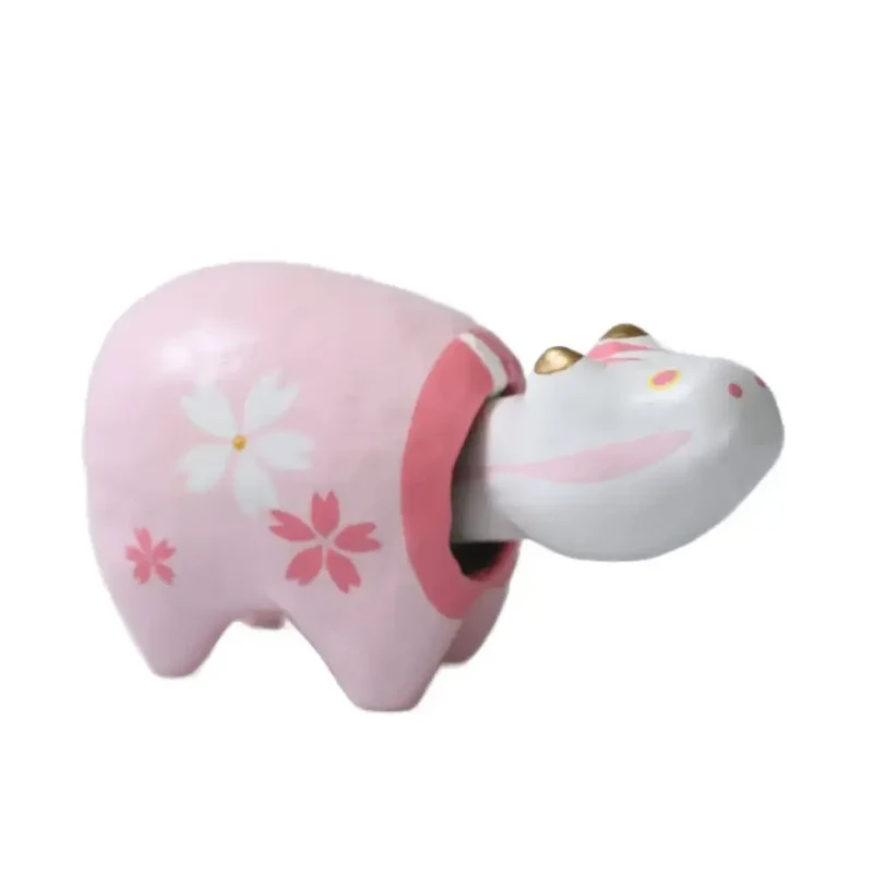 Akabeko Sakura Pink Lucky Cow Figurine Handcrafted Toy Talisman