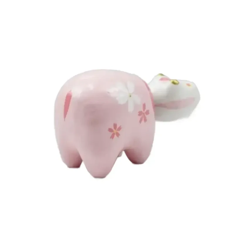 Akabeko Sakura Pink Lucky Cow Figurine Handcrafted Toy Talisman