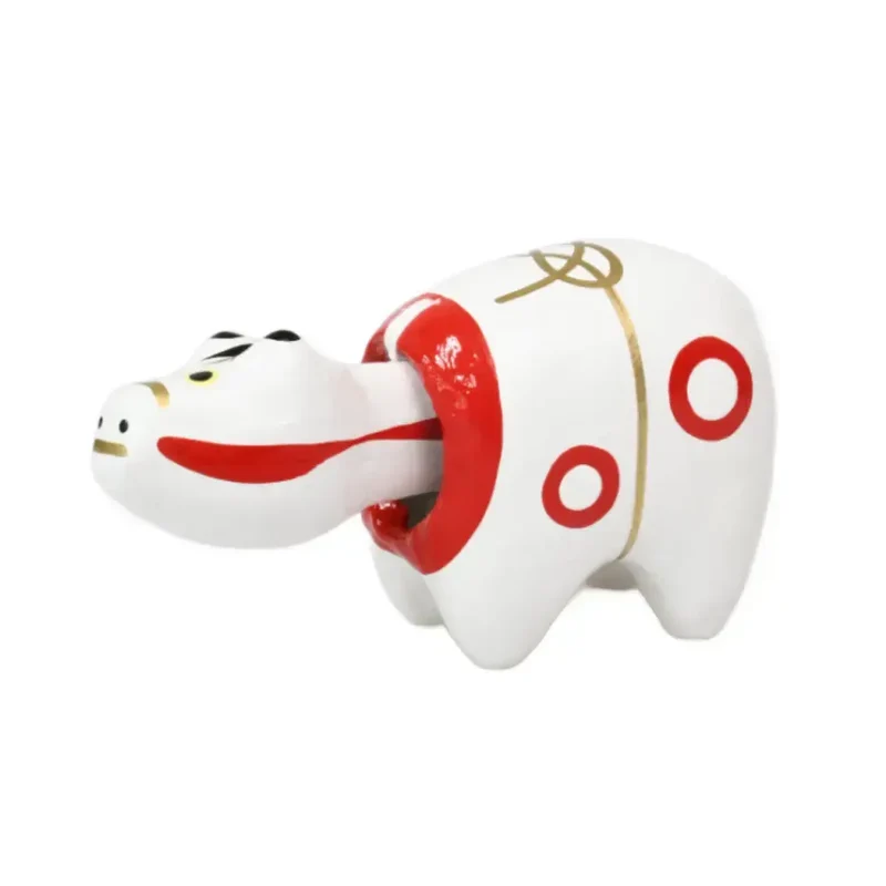 Akabeko White Lucky Cow Figurine Handcrafted Toy Ornament Talisman