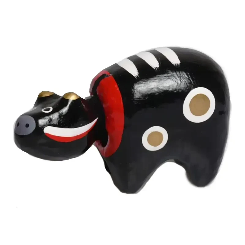 Akabeko Black Zodiac Ox Lucky Cow Figurine Handcrafted Toy Ornament